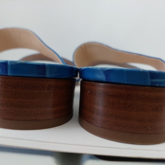 L.K. Bennett Eveleen Royal Blue Croc-Embossed Sandals - Picture 3 of 4